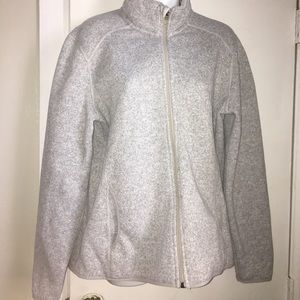 EDDIE BAUER Light Grey Heathered Fleece Fill Zip